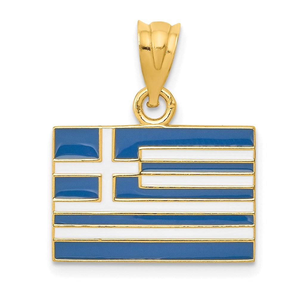 Black Bow Jewelry Company 14k Yellow Gold Enameled Greece Flag Pendant