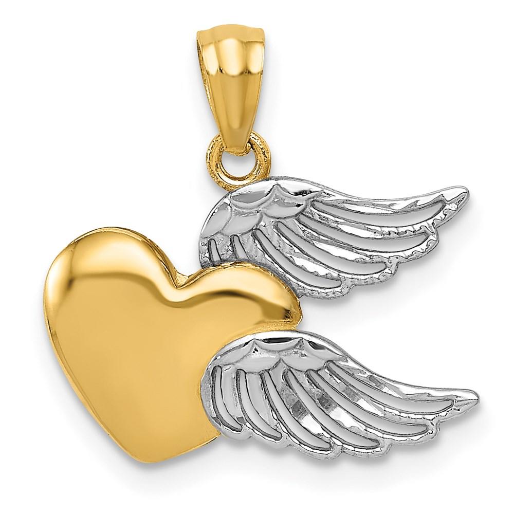 Black Bow Jewelry Company 14k Yellow Gold and White Rhodium Two Tone Heart with Wings Pendant
