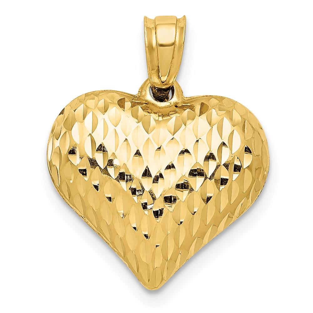 Black Bow Jewelry Company 14k Yellow Gold Diamond Cut Puffed Heart Charm, 16mm