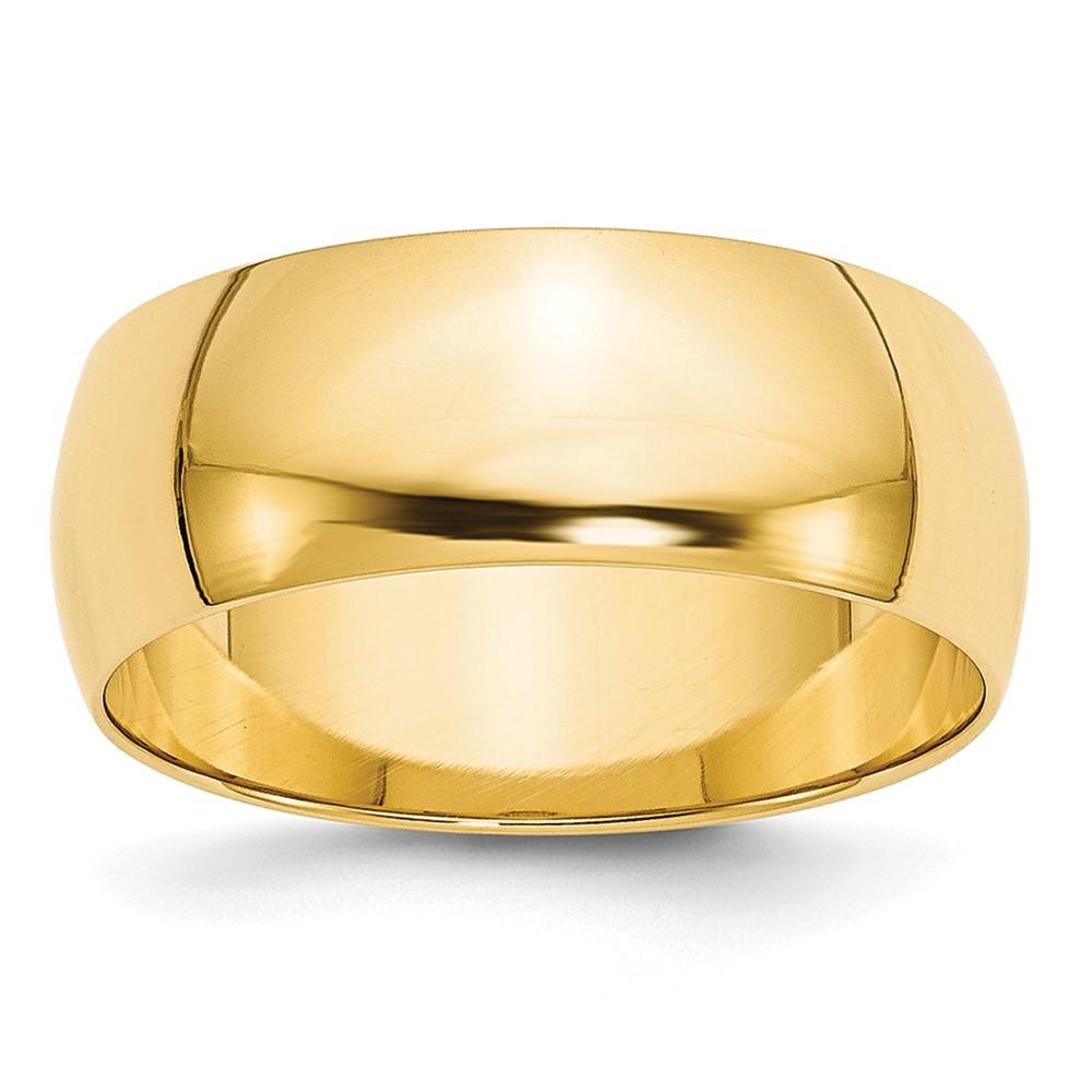 Black Bow Jewelry Company 7mm or 8mm 10K Yellow Gold Lightweight Half Round Standard Fit Band