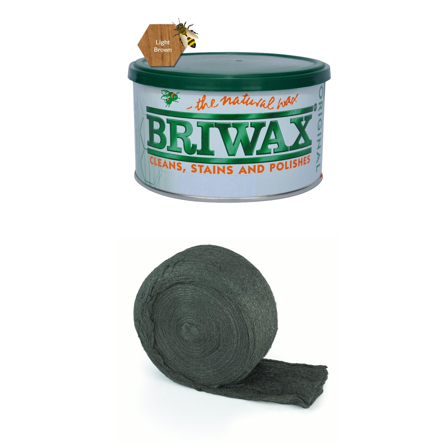 BRIWAX Briwax Light Brown 1 lb Original Furniture Wax Polish with Oil-Free  Steel Wool 0000