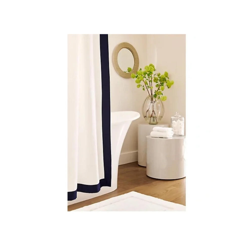 Everhome Emory Hotel Border Shower Curtain, 100% Cotton, Maritime Blue (72" x 72")