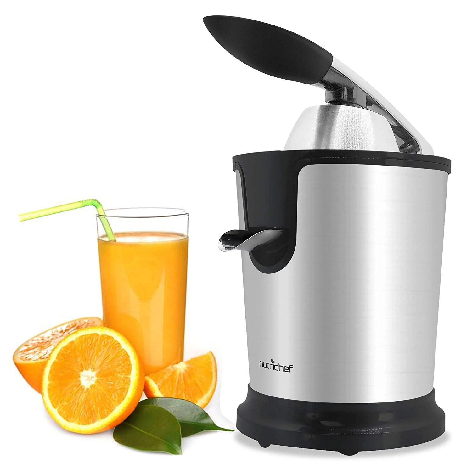 Nutri Chuzy Chef Stainless Steel Electric Juice Press - Citrus Juicer or Squeezer Masticating Machine with 160W Power, Handle and Cone for Orange