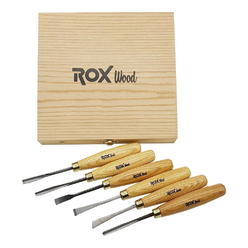 ROX Wood 6-Pieces Woodworking Wood Carving Tools Set with Hand Made from Red Beech Wood with Brass Rings, CRV60 Blades in a Wood