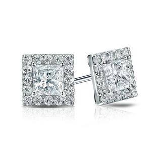 18ct White Gold 40 Point Princess Cut Cluster Earrings Ernest Jones