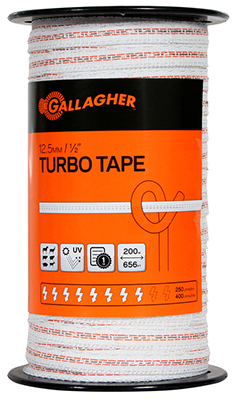 Gallagher G62354 Electric Fence Turbo Tape, White, 1/2-In. x 656-Ft. - Quantity 1
