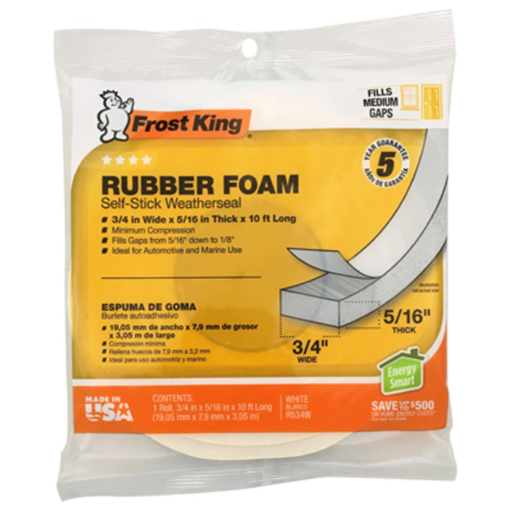 Frost King R534WH Rubber Foam Weatherseal Tape, 3/4W x 5/16 In. T x 10 Ft. - Quantity 24