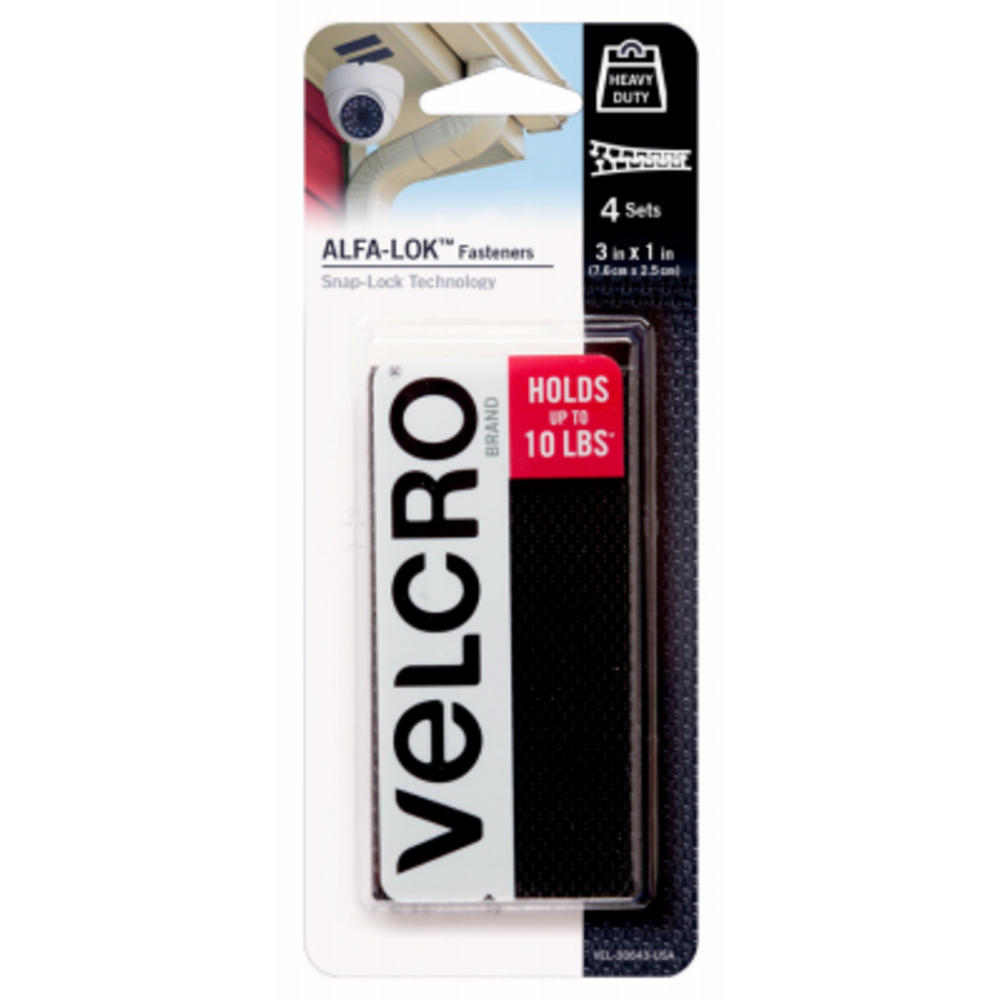 VELCRO Brand VEL-30643-USA Alfa-Lok Fasteners, Black, 3 x 1 In., 4-Ct. - Quantity 6