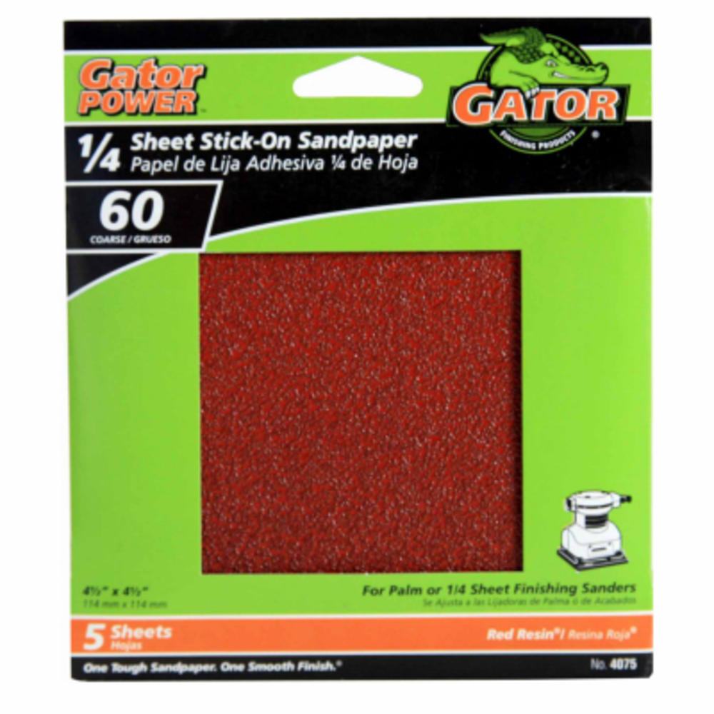 Gator 4075 Sanding Sheets, Aluminum Oxide, 60-Grit, 4.5 x 4.5 In., 5-Pk. - Quantity 10