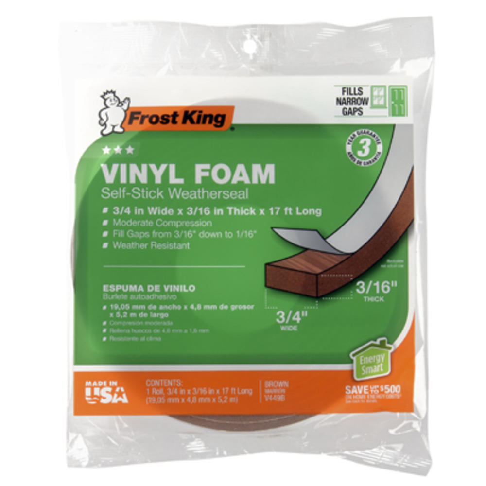 Frost King V449BH Vinyl Foam Weatherstrip Tape, 3/4W x 3/16 In. T x 17 Ft. - Quantity 24