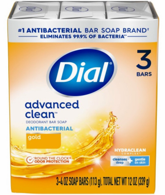 Dial 12402 Antibacterial Soap Bars, Gold, 4-oz. 3-Pk. - Quantity 12