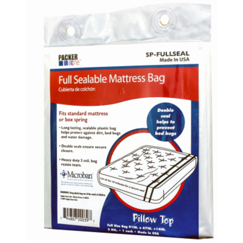 BUNZL SP-FULLSEAL Sealable Microban Full Mattress Bag, 91 x 54 x 10-In.