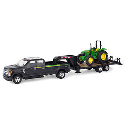 Tomy 46630 John Deere Tractor With Ford F-350 & Gooseneck Trailer Hauling Set, 1:32 Scale - Quantity 4