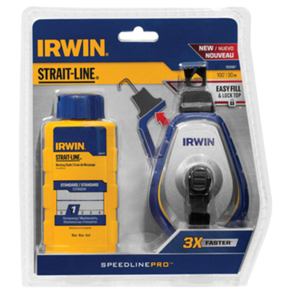 Irwin IWHT48443BC Strait-Line 100 Ft. Speed Line Chalk Pro Reel + Blue Chalk, 4 oz. - Quantity 8