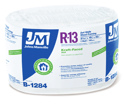 Johns Manville B1284 R13 Kraft Fiberglass Insulation, 40 Sq. Ft. Coverage, 3.5 x 15-In. x 32-Ft. Roll - Quantity 27