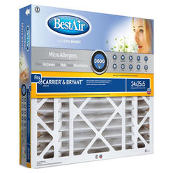 BestAir CB2425-13R Pleated Air Filter, Electrostatically Charged, Lasts up to 1 Year, For Carrier & Bryant Models, 24x25x5-In.
