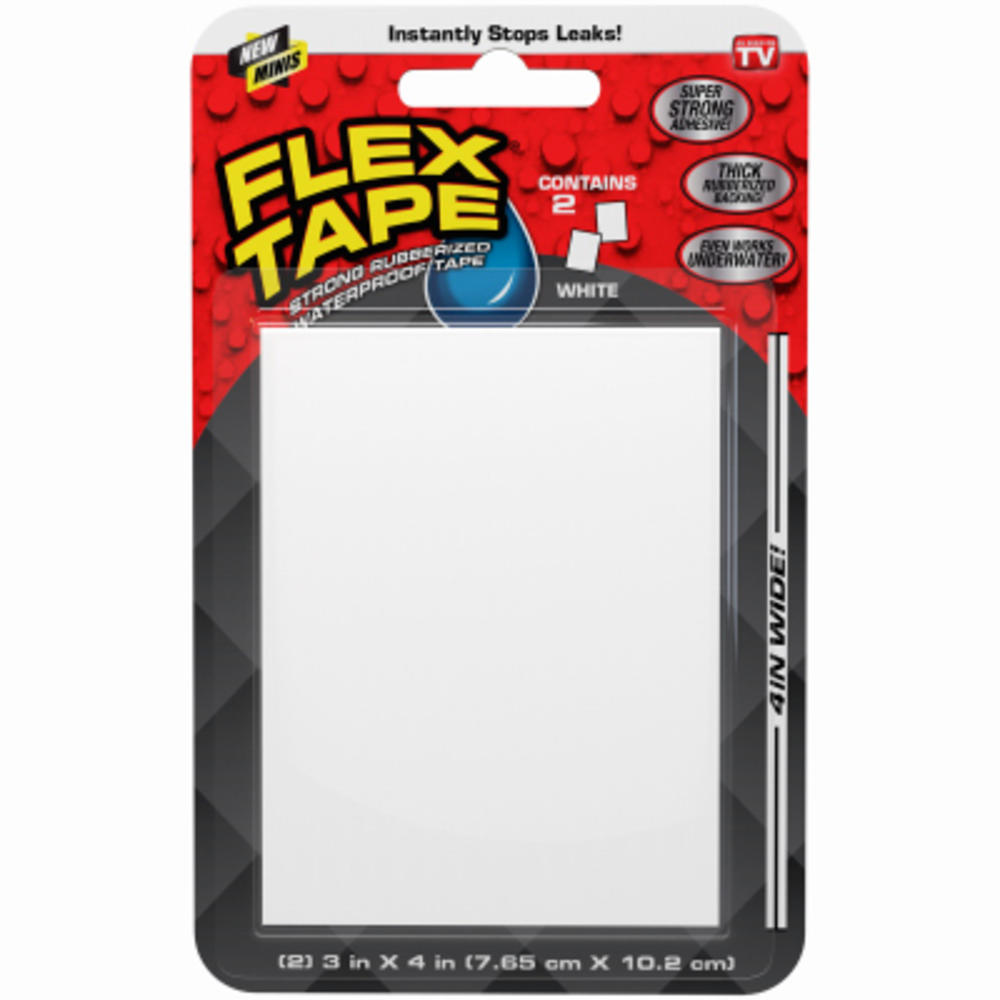 FLEX SEAL Family of Products TFSWHTMINI FLEX TAPE White Mini Waterproof Tape Patches, 3 x 4-In., 2-Pack - Quantity 24