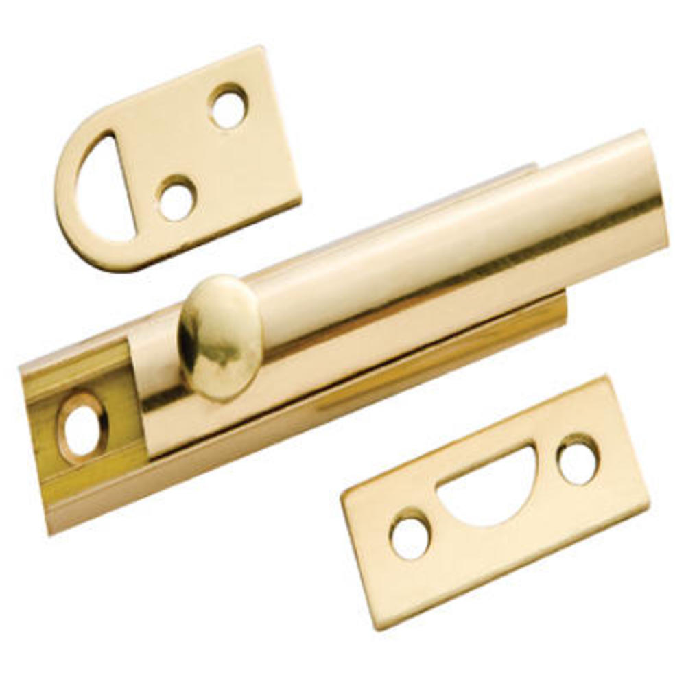 BELWITH PRODUCTS LLC 1849 Door Surface Bolt, 2 Keepers, Brass, 3-In. - Quantity 1
