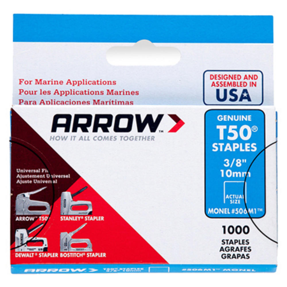 Arrow 506M1 Monel Staples, T50, 3/8-In., 1,000-Pk. - Quantity 5
