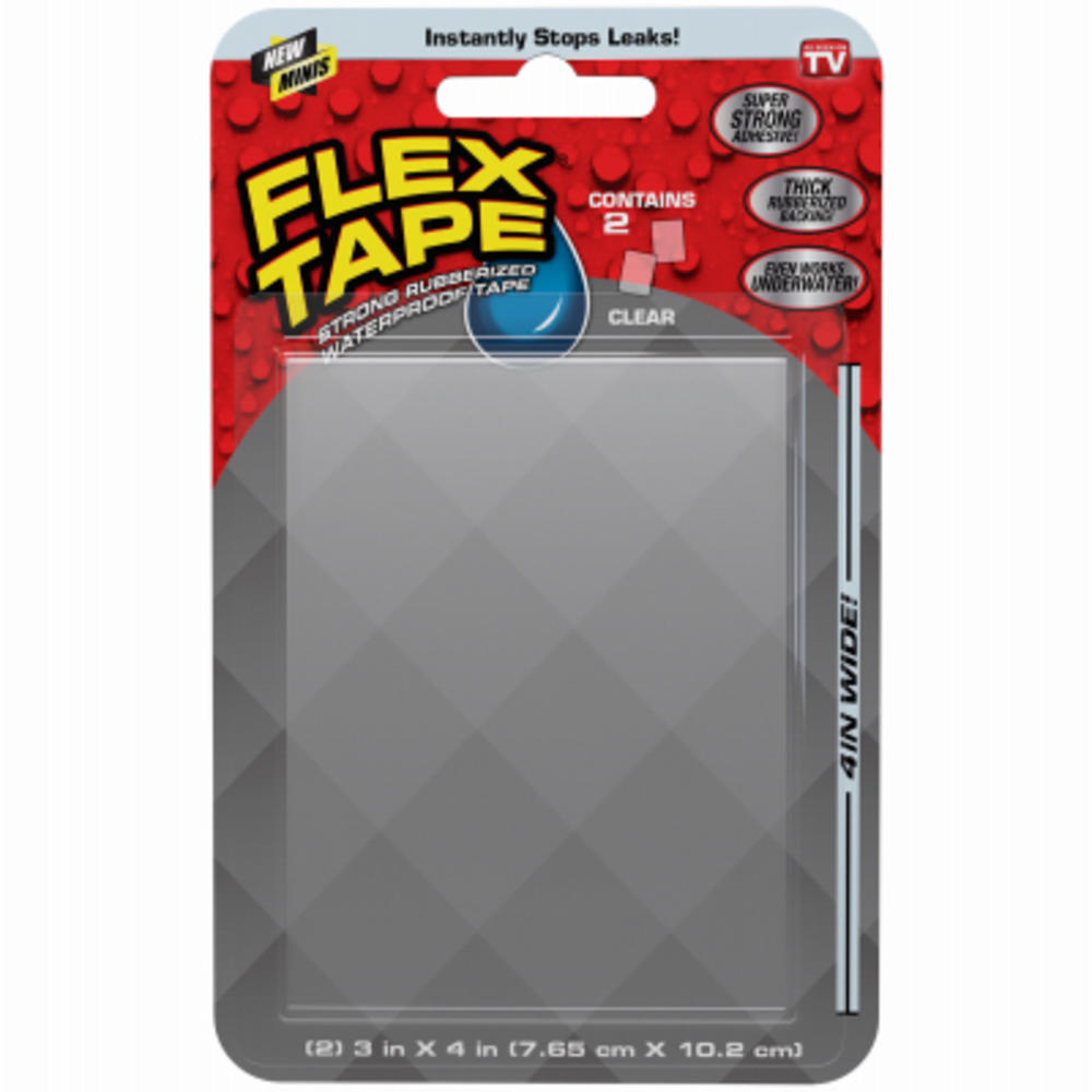 FLEX SEAL Family of Products TFSCLRMINI FLEX TAPE Clear Mini Waterproof Tape Patches, 3 x 4-In., 2-Pack - Quantity 1