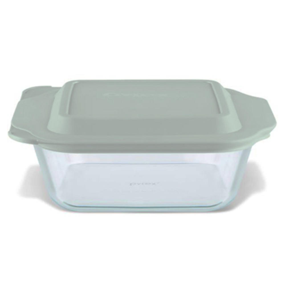 Pyrex 1134583 Baking Dish, Glass With Sage Lid, 8x8-In.