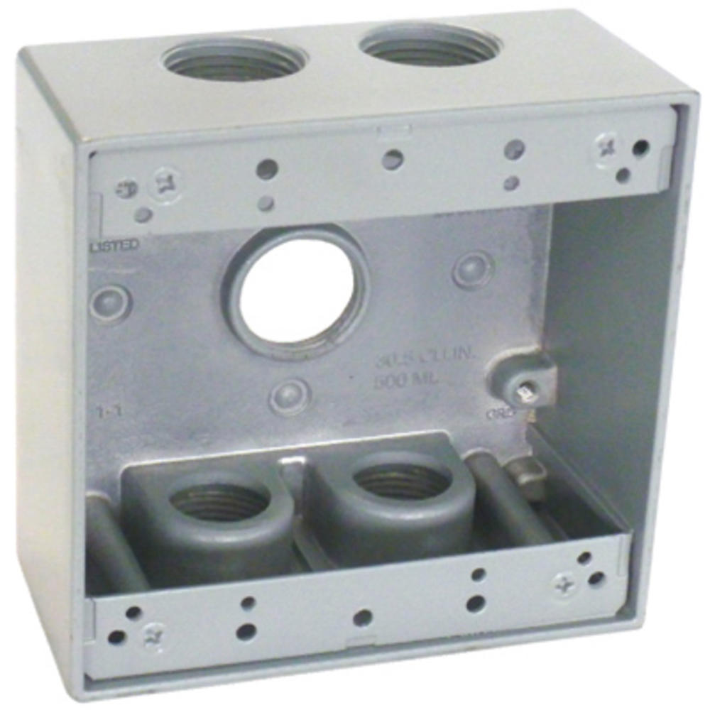 Master Electrician TGB75-5 2 Gang Outlet Box, Gray, Weatherproof, Five 0.75-In. Holes - Quantity 30