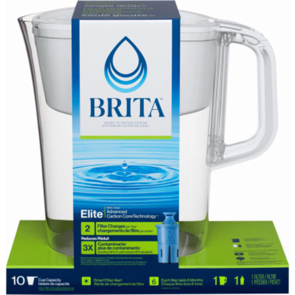 Brita 50688 10-Cup Water Pitcher with Elite Filter, Bright White - Quantity 1
