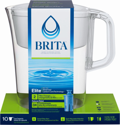 Brita 50688 10-Cup Water Pitcher with Elite Filter, Bright White - Quantity 1