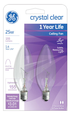 GE 81560 Blunt Tip Ceiling Fan Bulbs, 2-Pk., 25-Watts - Quantity 6