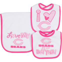 Gerber Chicago Bears Girls 2 Dribbler Bibs & 1 Burp Cloth Set, One Size, Pink