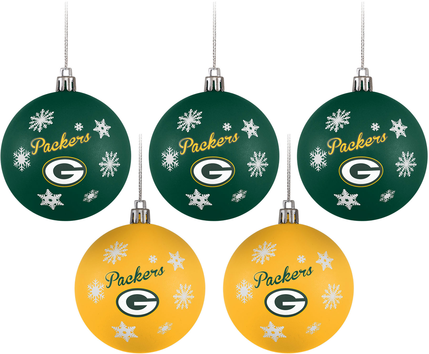 Foco Green Bay Packers Shatterproof Ball Ornament Set, 5-Pack