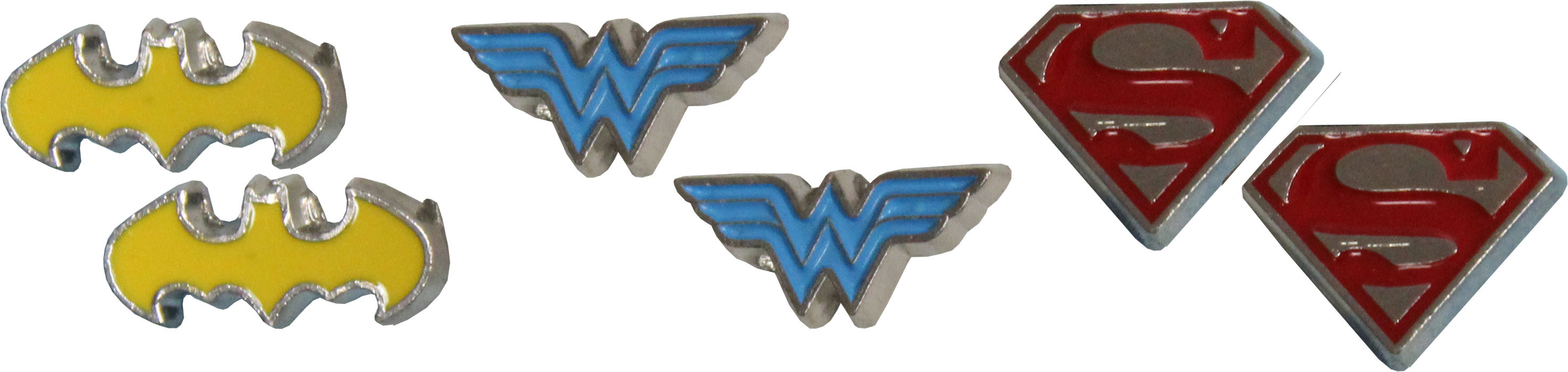 Bioworld DC Batman, Wonder Woman and Superman Enamel Earrings Set - Set of 3