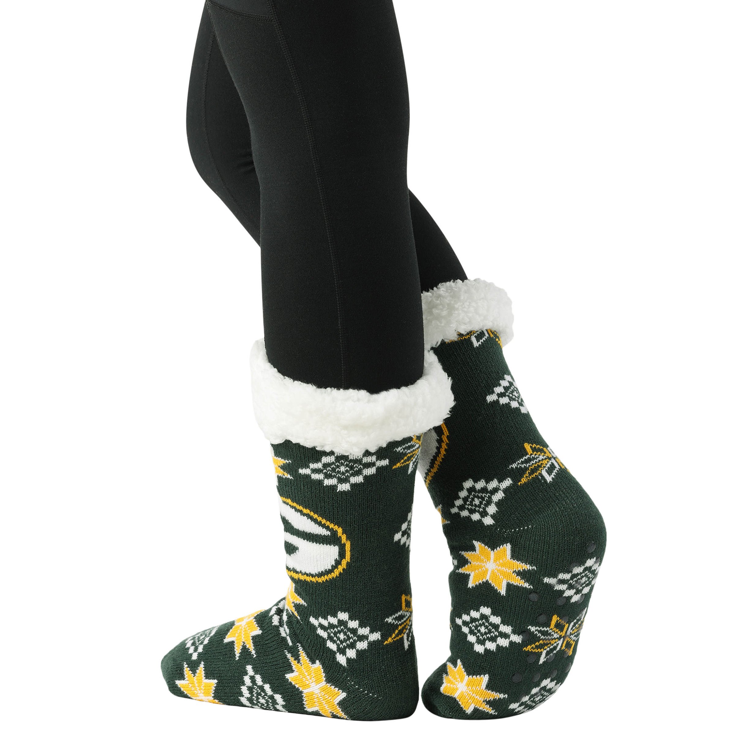 Foco Green Bay Packers 2021 Ugly Christmas Footy Slippers, Women's 6-10