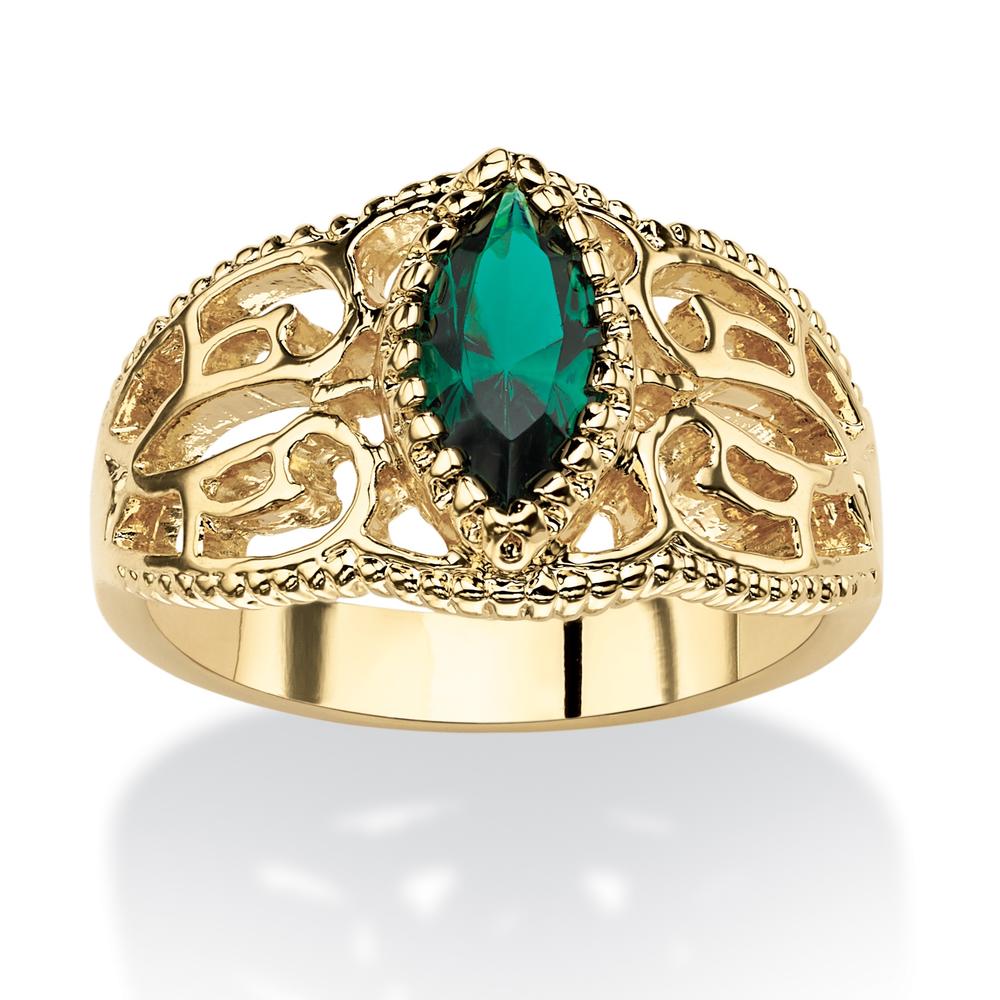 PalmBeach Jewelry Marquise-Cut Simulated Birthstone Filigree Ring in 14k Gold-Plated Finish- May- Simulated Emerald
