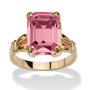 Palmbeach Jewelry Emerald Cut Birthstone Ring In 14k Gold Plated October Simulated Rose Zircon