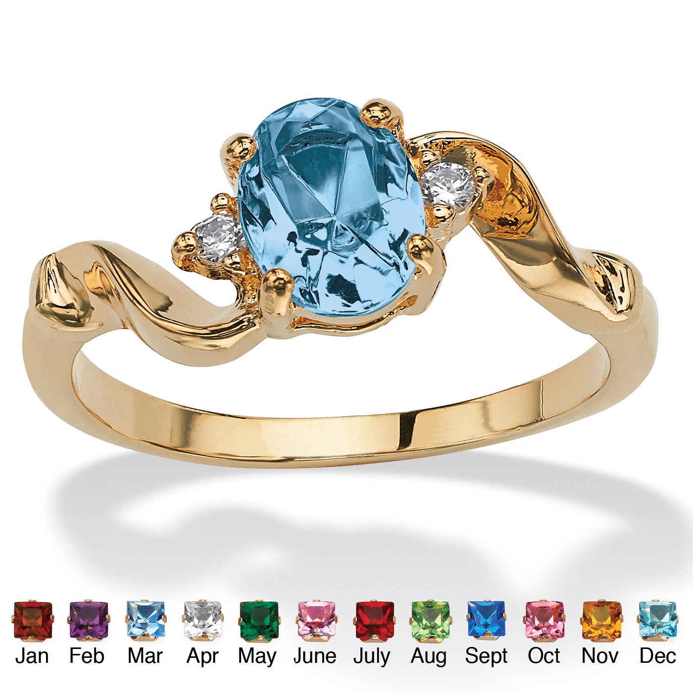 PalmBeach Jewelry Oval-Cut Birthstone Twist Ring in 14k Gold-Plated- October- Simulated Rose Zircon