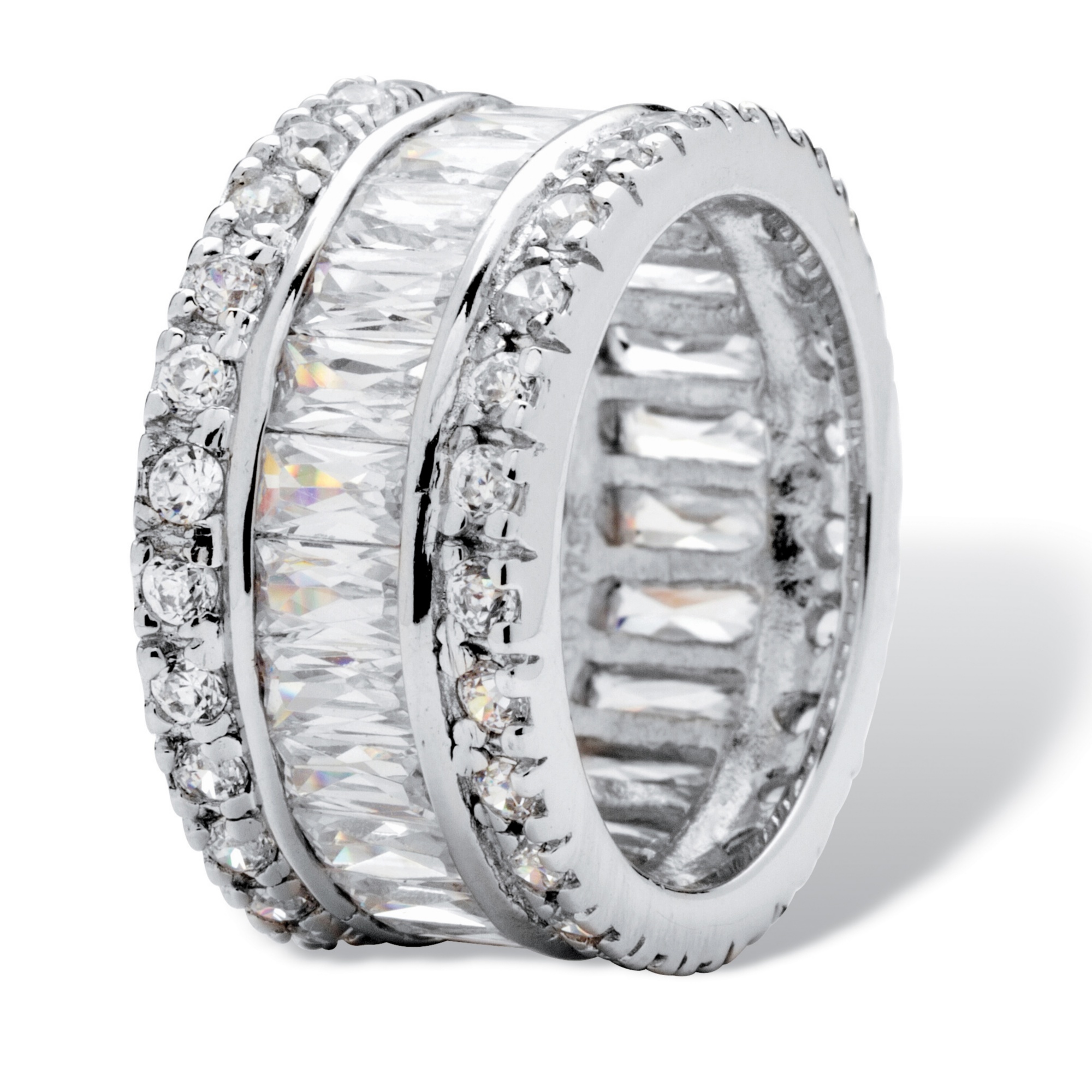PalmBeach Jewelry 9.34 TCW Round and Emerald-Cut Cubic Zirconia Eternity Band Ring Platinum-Plated