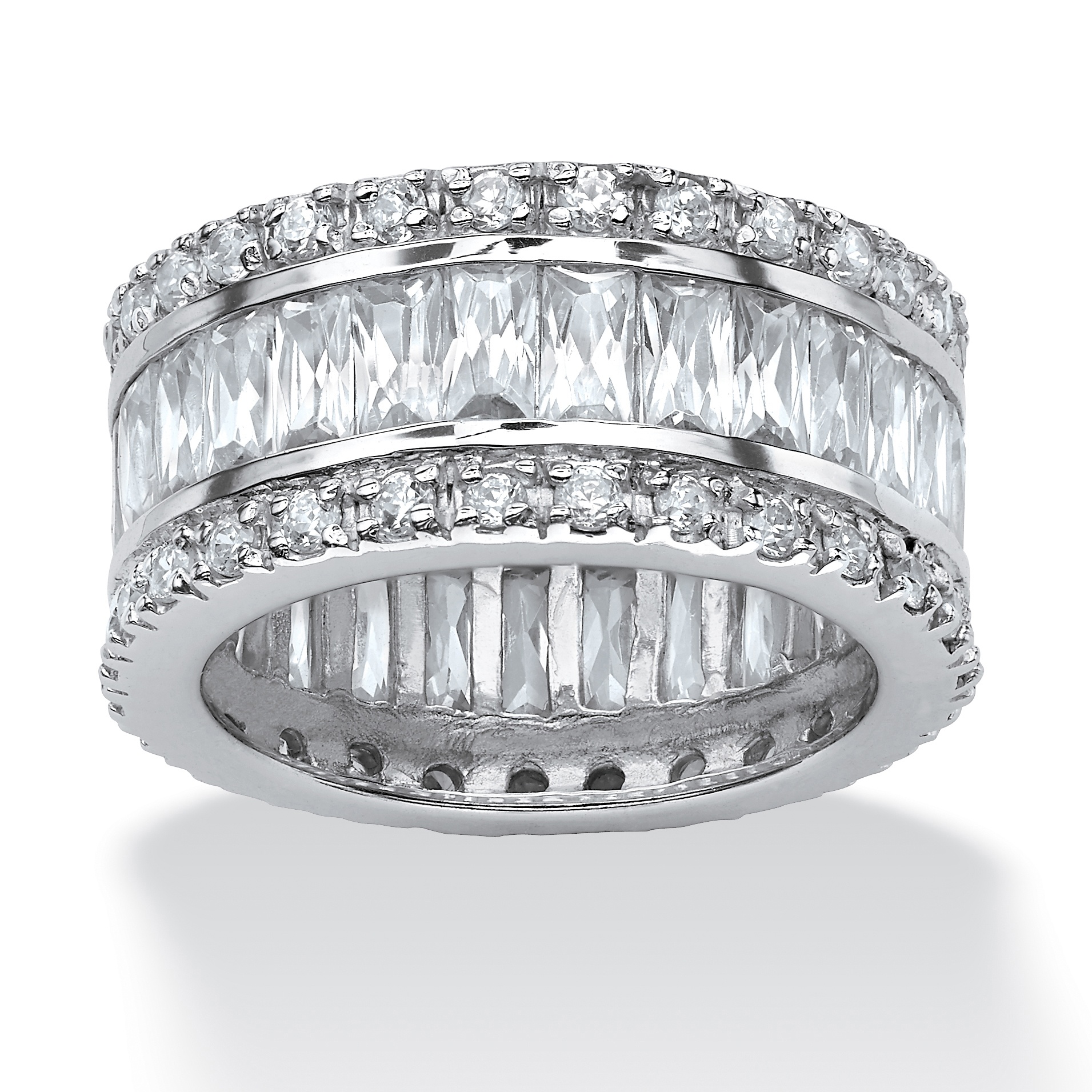 PalmBeach Jewelry 9.34 TCW Round and Emerald-Cut Cubic Zirconia Eternity Band Ring Platinum-Plated