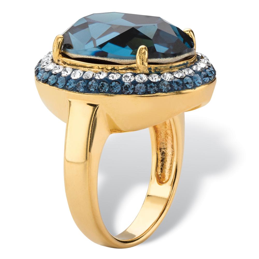 PalmBeach Jewelry Oval-Cut Sapphire Blue Crystal Halo Ring with Blue and White Crystal Accents MADE WITH SWAROVSKI ELEMENTS 18k Gold-Plate