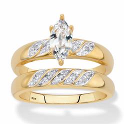PalmBeach Jewelry Marquise-Cut Cubic Zirconia and Diamond Accent 2-Piece Diagonal Bridal Ring Set .74 TCW in 18k Gold over Sterling Silver