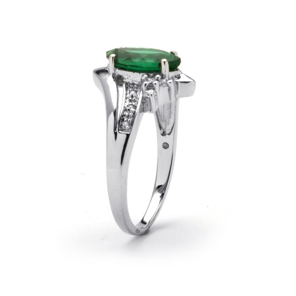 PalmBeach Jewelry 1.52 TCW Marquise-Cut Emerald Ring in Platinum-plated Sterling Silver