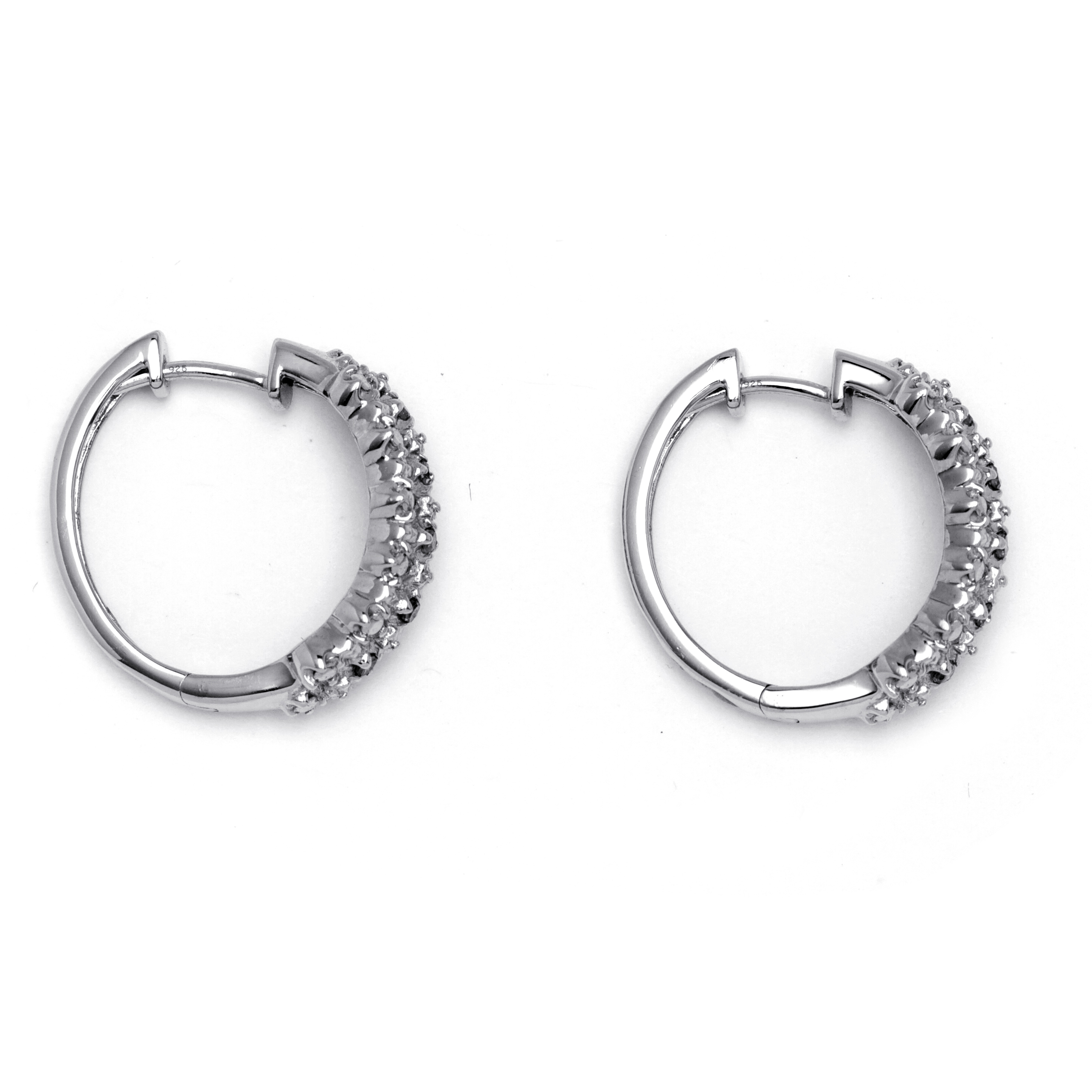 PalmBeach Jewelry 1/10 TCW Ice Diamond Huggie-Hoop Earrings in Platinum-plated Sterling Silver (3/4")
