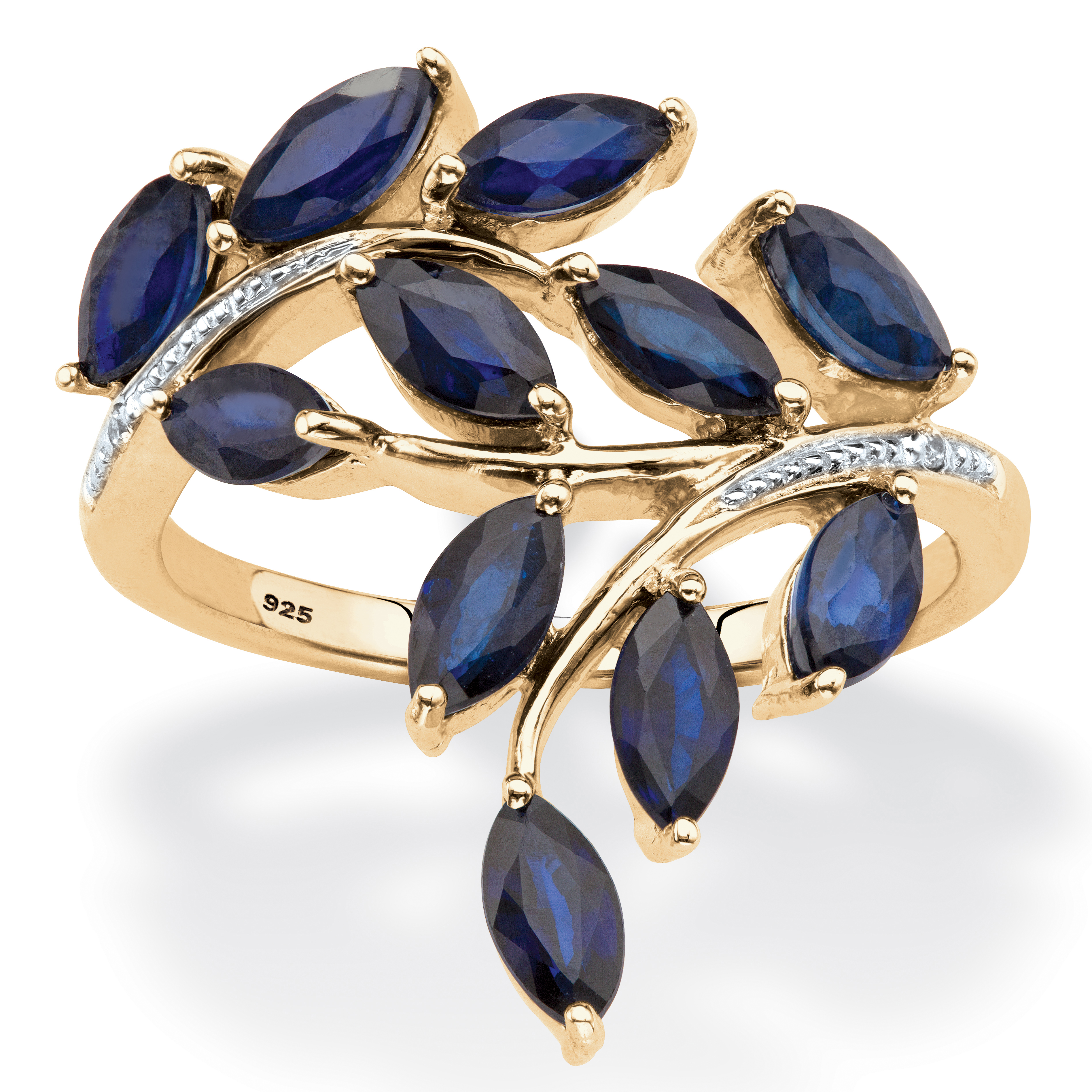 PalmBeach Jewelry 2.65 TCW Genuine Marquise-Cut Midnight Blue Sapphire Ring in 18k Gold-plated Sterling Silver