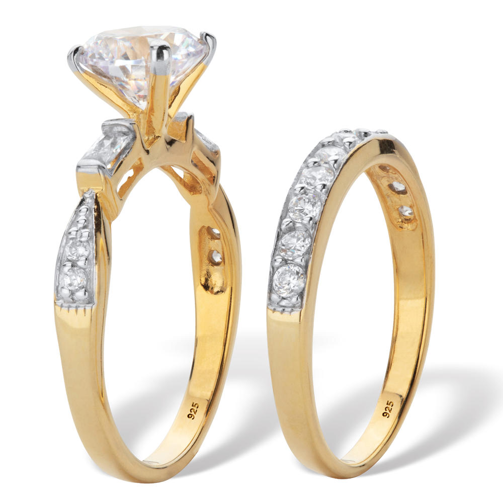 PalmBeach Jewelry Round and Baguette Cut Cubic Zirconia 2 Piece Bridal Ring Set 2.66 TCW Two-ToneGold-Plated Sterling Silver
