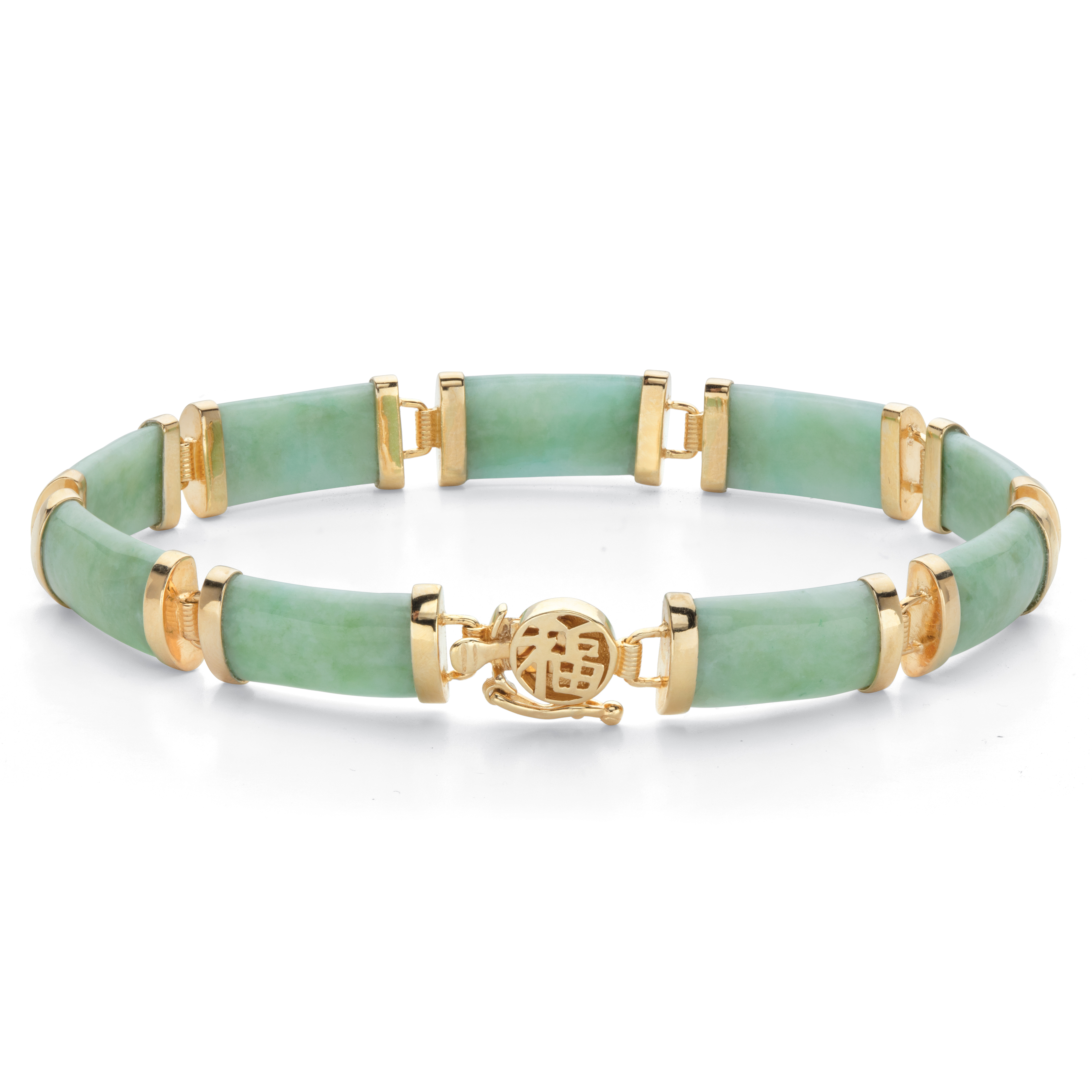 PalmBeach Jewelry Genuine Green Jade 18k Gold-Plated Rectangular Link Bracelet 7.5"