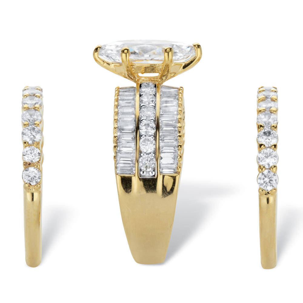PalmBeach Jewelry Marquise-Cut Cubic Zirconia 3-Piece Multi-Row Wedding Ring Set 5.11 TCW Gold-Plated