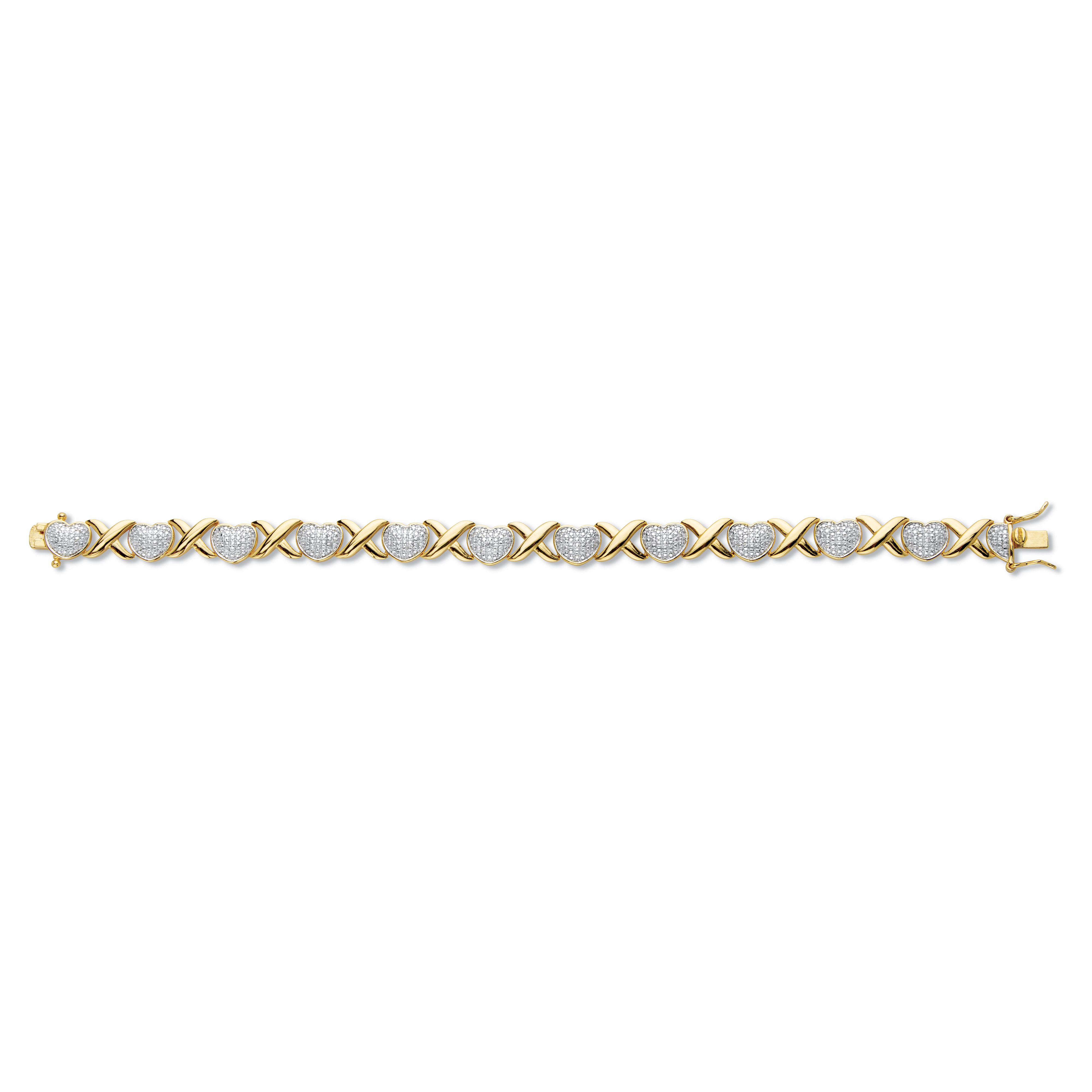 PalmBeach Jewelry Diamond Accent 18k Gold-Plated Two-Tone Hearts and Kisses Bracelet 7.5"