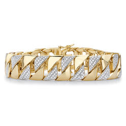 PalmBeach Jewelry Men's Diamond Accent 18k Gold-Plated Two-Tone Interlocking-Link Bracelet 8.5"
