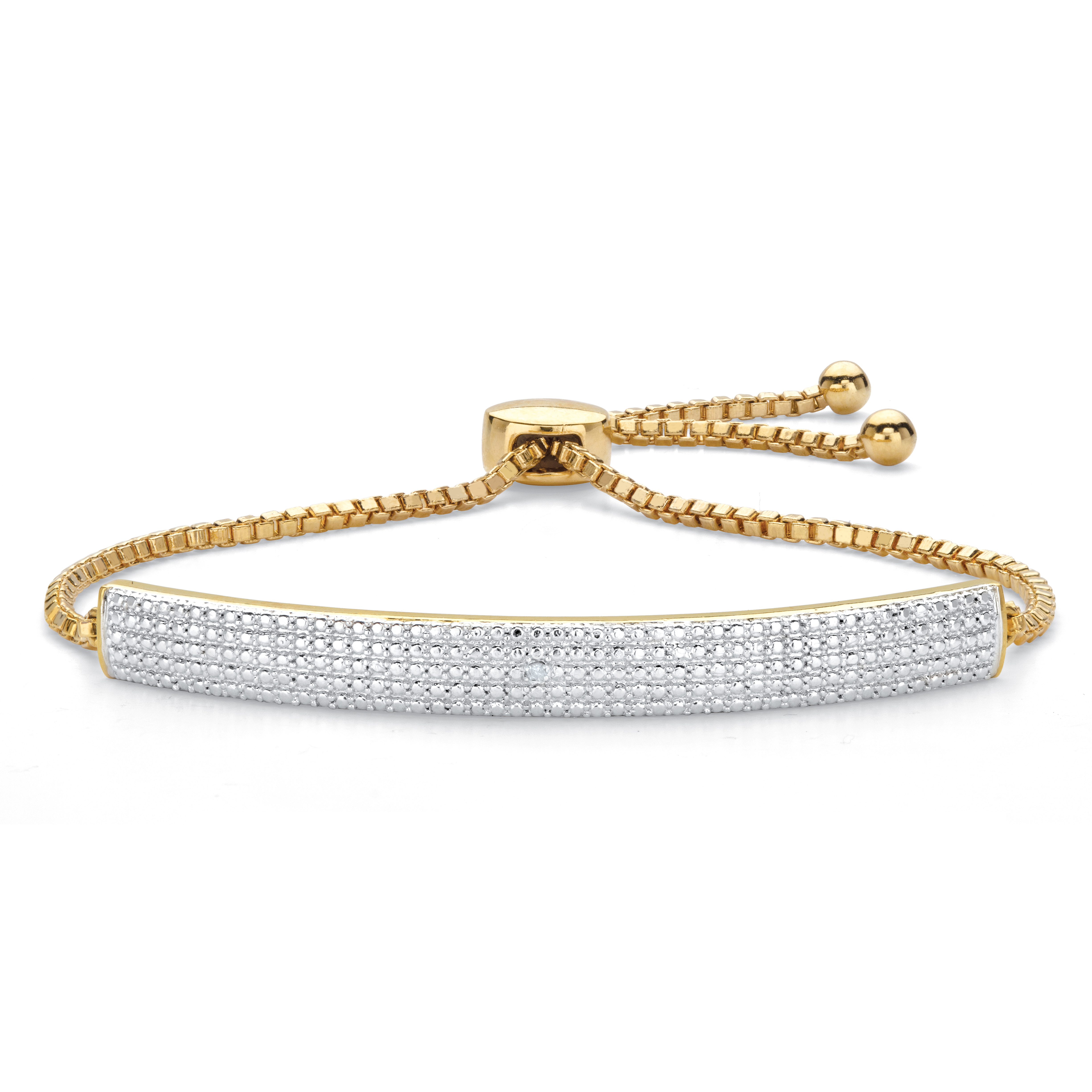 PalmBeach Jewelry Diamond Accent Bar 18k Gold-Plated Adjustable Drawstring Bolo Bracelet 9"