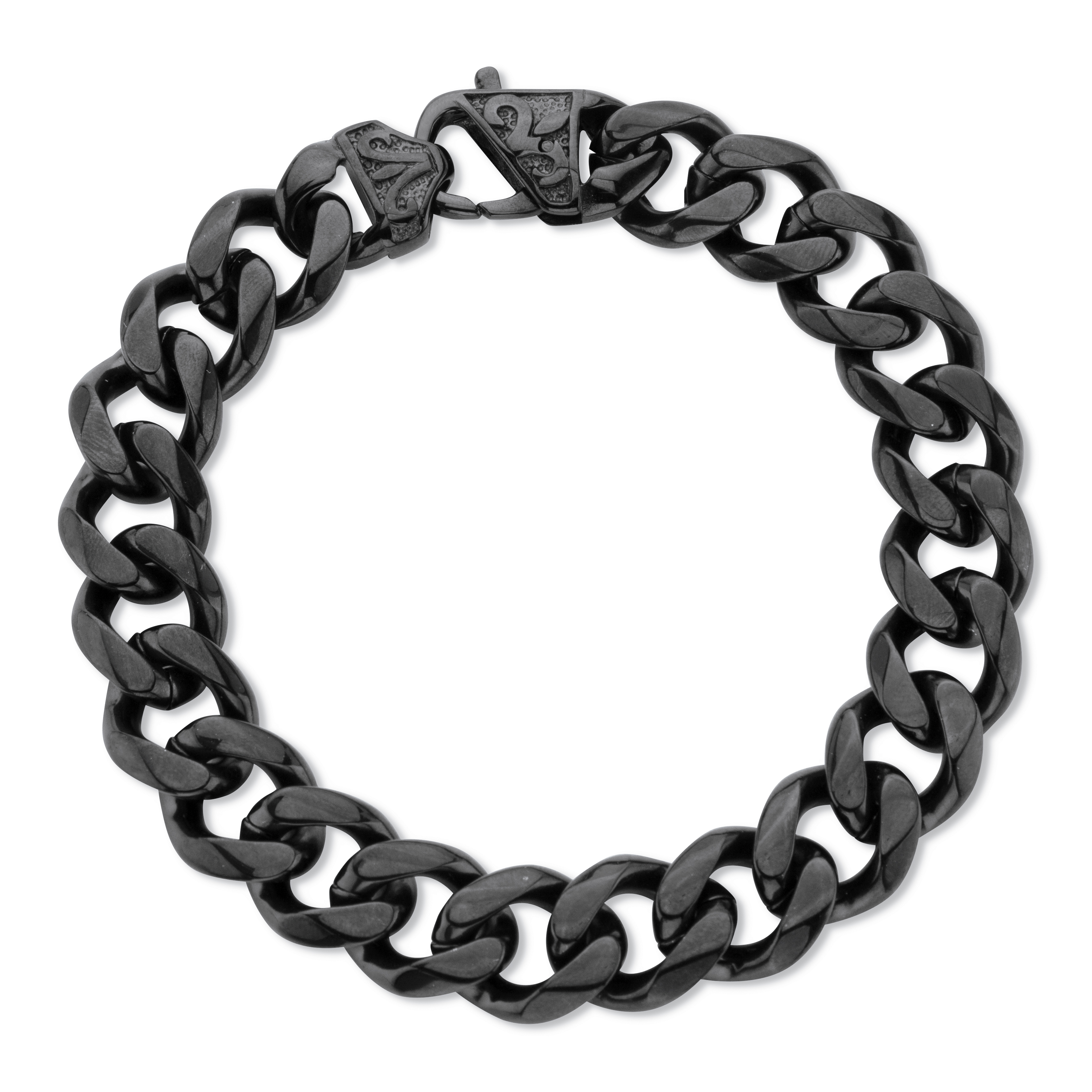 PalmBeach Jewelry Men's Black Ion-Plated Stainless Steel Curb Link Bracelet 10 inch Length